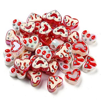 Valentine's Day Acrylic Enamel European Beads, Large Hole Beads, Heart, Red, 14.6x17.8x8.3mm, Hole: 4.5mm