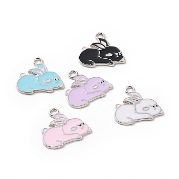 Alloy Enamel Pendants, Rabbit Charm, Platinum, Mixed Color, 17.5x18.5x1mm, Hole: 2mm