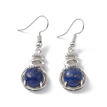 Natural Lapis Lazuli Gourd Dangle Earrings with Crystal Rhinestone, Platinum Brass Jewelry for Women, 39mm, Pin: 0.6mm