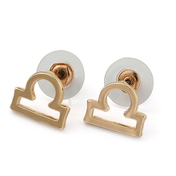 12 Constellation/Zodiac Sign Alloy Stud Earrings, with Ear Nuts, Golden, Libra, 10.6x12.8x1.5mm, Pin: 0.6mm