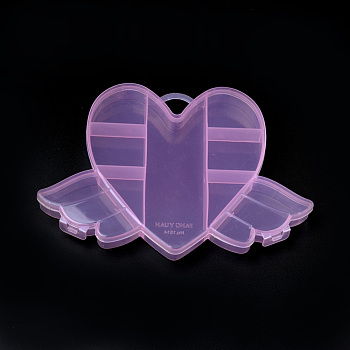 Flying Heart Plastic Bead Storage Containers, 9 Compartments, Pink, 12x17.5x2cm