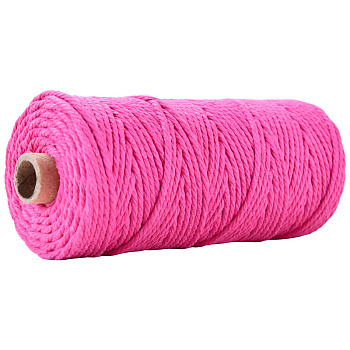 Cotton String Threads for Crafts Knitting Making, Fuchsia, 3mm, about 109.36 Yards(100m)/Roll