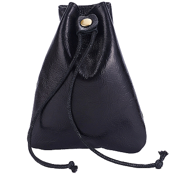 1Pc Leather Change Purse, Coin Wallets with Wax Cord Strings, Trapezoid, Black, 11.7x9.5x0.7cm