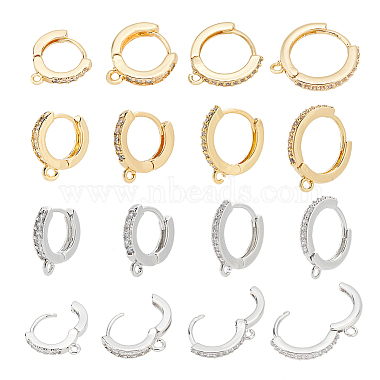 Platinum & Golden Clear Brass+Cubic Zirconia Hoop Earring Findings