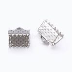 Iron Ribbon Crimp Ends, Rectangle, Platinum, 8x8mm, Hole: 2mm, about 5000pcs/bag(E004Y-01-NF)