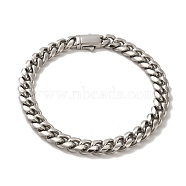 304 Stainless Steel Cuban Link Chain Bracelets for Women Men, Stainless Steel Color, 8-3/8 inch(21.3cm), Link: 8x10x2mm(BJEW-Q341-14B-P)
