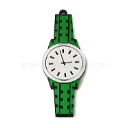 Acrylic Big Pendant, Clock, Cartoon Watch Charm, Dark Green, 72x27x3.5mm, Hole: 1.6mm(OACR-A022-02B)