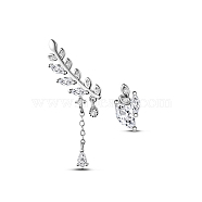 TINYSAND 925 Sterling Silver Olive Leaf Stud Earrings, Silver, 24.5x6.4mm, 9.8x5.9mm, Pin: 0.8mm(TS-E291-S)
