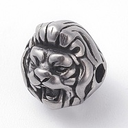 316 Surgical Stainless Steel Beads, Lion, Antique Silver, 10x10x10mm, Hole: 2.2mm(STAS-G186-15AS)