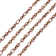 Iron Mother-Son Chain, Unwelded,  Red Copper Color, with Spool, Size: Mother Chain: about 9mm long, 5mm wide, 0.8mm thick, Son Chain: about 5mm long, 4mm wide, 0.8mm thick, about 328.08 Feet(100m)/roll(CH-S015-R-FF)