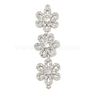 Brass Pave Clear Cubic Zirconia Three Flower Links Connector Charms, Long-Lasting Plated, Lead Free & Cadmium Free, Platinum, 52x14x3mm, Hole: 1mm(KK-P277-61P)