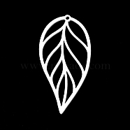 201 Stainless Steel Pendants, Laser Cut, Leaf, Stainless Steel Color, 42x21x1mm, Hole: 1.4mm(STAS-S105-LA382-1)