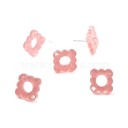 Acrylic Stud Earring Finding, Flower with Gold Foil, Pink, 15x15.5x2mm, Hole: 1.6mm, Pin: 0.7mm(FIND-B003-01A)