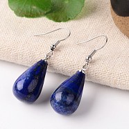 Natural Lapis Lazuli Drop Dangle Earrings, with Platinum Plated Brass Findings, 43mm, Pin: 0.7mm(X-EJEW-J086-01)