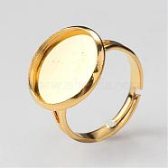 Adjustable Brass Ring Components, Pad Ring Findings, with Flat Round Cabochon Bezel Settings, Golden, Tray: 16mm, 17mm(MAK-Q009-13G-16mm)