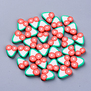 Handmade Polymer Clay Cabochons, Fashion Nail Art Decoration Accessories, Imitation Food Style, Sushi, Salmon, 9.5~12x9.5~11x2mm, about 376~470pcs/94g(CLAY-N006-12)
