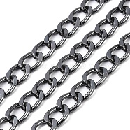 Aluminium Curb Chain, Unwelded, with Spool, Gunmetal, 13x9.5x2mm, about 98.43 Feet(30m)/Roll(CHA-C003-05B)