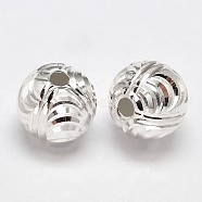 Fancy Cut 925 Sterling Silver Round Beads, Silver, 6mm, Hole: 1.7mm, about 77pcs/20g(STER-F012-09B)