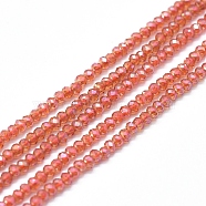 Electroplate Glass Beads Strands, Full Rainbow Plated, Faceted, Abacus, Dark Orange, 2x1.5~1.6mm, Hole: 0.8mm, about 235pcs/Strand, 14.17 inch(36cm)(GLAA-F079-A-FR18)