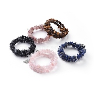 Three Loops Fashion Stretch Wrap Bracelets, with Natural Gemstone Chip Beads and Alloy Leaf Pendants, 2 inch(5cm)(BJEW-JB04698)