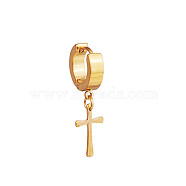 Stainless Steel Cross Dangle Leverback Earrings, Easter Theme Thick Earrings for Men Women, Golden, Charm: 10mm(EAER-PW0001-191D)