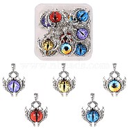 10Pcs 5 Colors Glass Pendants, with Antique Silver Plated Alloy Findings, Evil Eye, Mixed Color, 42x29x8.5mm, Hole: 6x4mm, 2pcs/color(FIND-SZ0002-99)