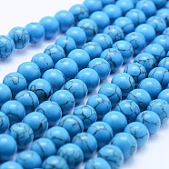Synthetic Turquoise Beads Strands, Round, Blue, 8~8.5mm, Hole: 1mm, about 49pcs/strand, 15.7 inch(40cm)(G-F531-8mm-J03)