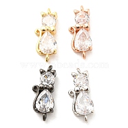 Brass Micro Pave Cubic Zirconia Kitten Links connectors, Cat, Clear, Mixed Color, 18x8x5mm, Hole: 1.2mm(ZIRC-G157-50)