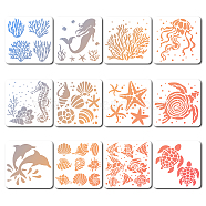 12Pcs 12 Styles PET Plastic Hollow Out Drawing Painting Stencils Templates, Square, Sea Animals, 18x18cm, 1pc/style(DIY-WH0286-019)