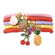Alloy Enamel Fruit Charm Bracelet, Polyester Braided Adjustable Bracelet, Mixed Color, Inner Diameter: 1-1/4~2-3/4 inch(3.05~7.1cm)(BJEW-JB09848)
