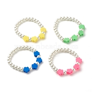 Flower Beads Stretch Bracelet for Children, Glass Pearl & Polymer Clay Beads Bracelet, White, Mixed Color, Inner Diameter: 1-1/2 inch(3.9cm)(BJEW-JB07188)