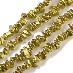 Electroplate Glass Beads Strands, Chip, Dark Khaki, 2.5~6.5x3~10x4~12.5mm, Hole: 1mm, 33.86''(86cm)(GLAA-P062-B02)