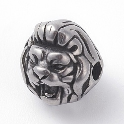 316 Surgical Stainless Steel Beads, Lion, Antique Silver, 10x10x10mm, Hole: 2.2mm(STAS-G186-15AS)