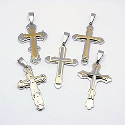 304 Stainless Steel Big Pendants, Cross, Mixed Style, Mixed Color, 62~80x36~43x6~8mm, Hole: 11~15x7~9mm(STAS-I002-M01)