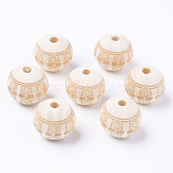 Unfinished Natural Wood European Beads, Large Hole Beads, for DIY Painting Craft, Laser Engraved Pattern, Round, Antique White, 20x18mm, Hole: 4mm(WOOD-S057-022B)
