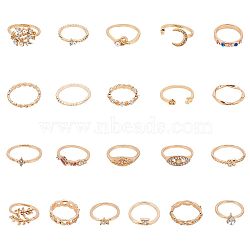 21Pcs 21 Styles Rectangle & Horse Eye & Teardrop & Leaf & Moon & Star & Heart Alloy Finger Rings, Stackable Rings for Women, Light Gold, Inner Diameter: 14.5~16.9mm, 1Pc/style(RJEW-AN0001-15)