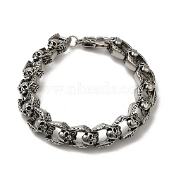 Tibetan Style Alloy Skull Link Chain Bracelet for Men, Antique Silver, 8-5/8 inch(21.8cm)(WG20047-01)
