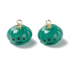 Halloween Opaque Resin Charms, with Light Gold Tone Metal Loops, Pumpkin, Green, 11x12mm, Hole: 1.6mm(RESI-E018-01A)