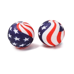 Food Grade Eco-Friendly Printed Silicone Beads, Round, Focal Beads, Colorful, Flag, 15mm, Hole: 2mm(SIL-A013-01A-02)