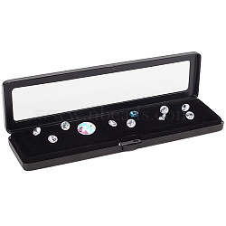 Rectangle 202 Stainless Steel Loose Diamond Box, Glass Window Jewelry Storage Case with Plush Inside, for Diamond, Electrophoresis Black, 20x5.5x1.6cm(VBOX-WH0005-09)