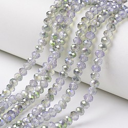 Electroplate Glass Beads Strands, Imitation Jade Beads, Pearl Luster Plated, Half Green Plated, Faceted, Rondelle, Lavender, 4x3mm, Hole: 0.4mm, about 130pcs/strand, 16.54 inch(42cm)(EGLA-A034-J4mm-S07)