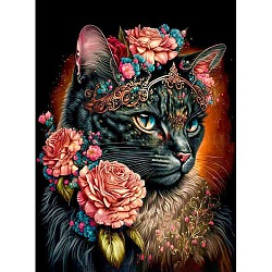 AB Color Flower Cat DIY Diamond Painting Kit, Including Resin Rhinestones Bag, Diamond Sticky Pen, Tray Plate and Glue Clay, Light Salmon, 400x300mm(PW-WG80731-01)