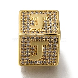 Brass Cubic Zirconia Beads, Letter J, Square, Letter J, 9.5x9.5x9.5mm, Hole: 6mm(KK-Q818-01J-G)