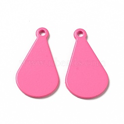 Spray Painted 201 Stainless Steel Pendants, Teardrop Charm, Hot Pink, 19x11x1mm, Hole: 1.4mm(STAS-G304-03D)