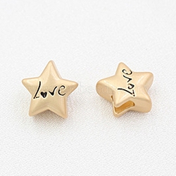 Alloy Beads, Star with Word Love, Matte Gold Color, 12.9x12.1mm(PALLOY-WH0085-29MG)