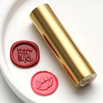 Double-Sided Engraving Wax Seal Brass Stamp, Golden, for Envelope, Card, Gift Wrapping, Lip, 57x15mm