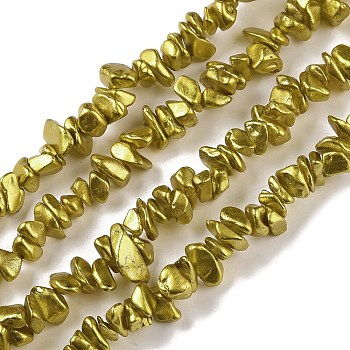 Electroplate Glass Beads Strands, Chip, Dark Khaki, 2.5~6.5x3~10x4~12.5mm, Hole: 1mm, 33.86''(86cm)