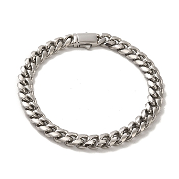 304 Stainless Steel Cuban Link Chain Bracelets for Women Men, Stainless Steel Color, 8-3/8 inch(21.3cm), Link: 8x10x2mm