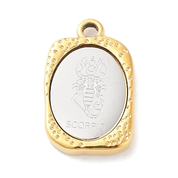 304 Stainless Steel Pendants, Rectangle with Twelve Constellations Charm, Golden & Stainless Steel Color, Scorpio, 23x14.5x3mm, Hole: 2mm