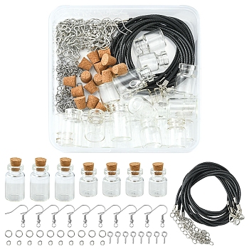 DIY Wish Bottle Jewelry Making Finding Kit, Include Iron Screw Eye Pin Peg Bail, Column Glass Bottles, Brass Earring Hooks, Waxed Cord Necklace Making, 304 Stainless Steel Jump Rings, Platinum & Stainless Steel Color, 195Pcs/box
